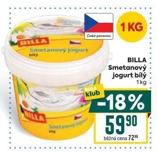 Bílý jogurt smetanový Billa