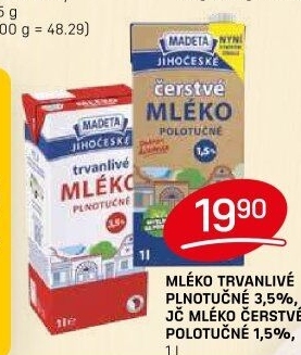 Mléko trvanlivé Jihočeské Madeta - 3,5% plnotučné