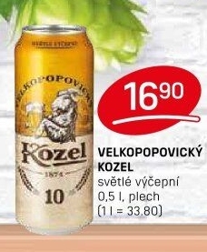 Pivo světlé výčepní 10°Velkopopovický Kozel