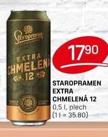 Pivo světlý ležák Extra chmelená 12° Staropramen