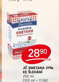 Smetana ke šlehání trvanlivá Jihočeská Madeta 31%