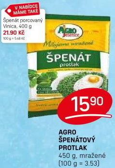 Špenátový protlak mražený Agro Jesenice