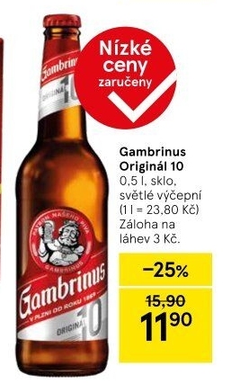 Pivo světlé výčepní Originál 10° Gambrinus