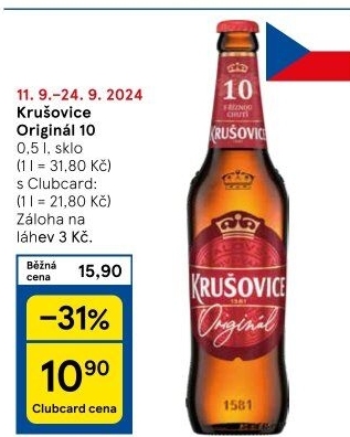 Pivo světlé výčepní Originál Královská 10° Krušovice