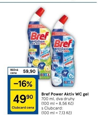 Čistič WC gelový Power Aktiv Gel Bref