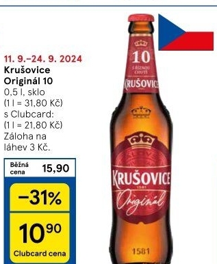 Pivo světlé výčepní Originál Královská 10° Krušovice