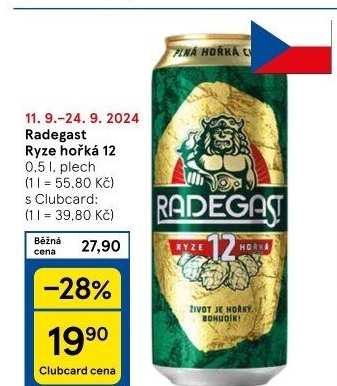 Pivo světlý ležák 12° Ryze hořká Radegast