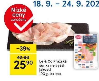 Šunka pražská nejvyšší jakosti LE&amp