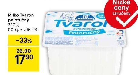 Tvaroh polotučný z Poděbrad Milko