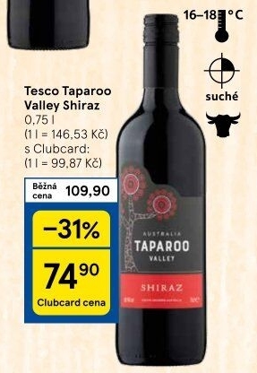 Víno Valley Shiraz Taparoo Tesco