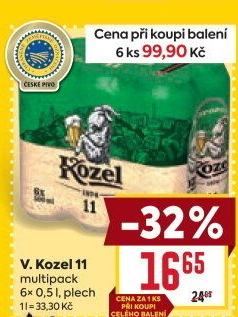 Pivo světlý ležák 11° Medium Velkopopovický Kozel