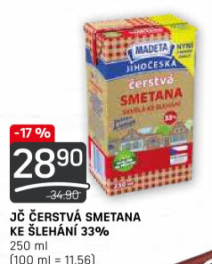 Smetana čerstvá ke šlehání Jihočeská Madeta 33%