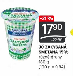 Smetana zakysaná Jihočeská Madeta 15%