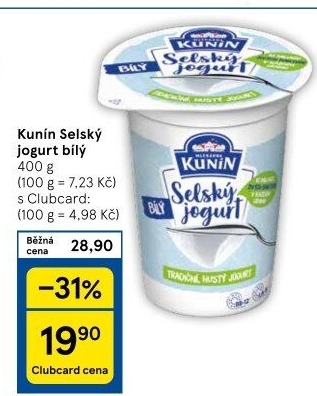 Bílý jogurt selský Mlékárna Kunín