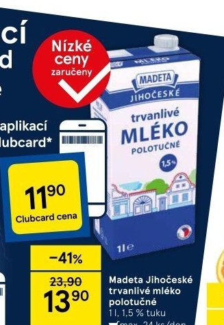 Mléko trvanlivé Jihočeské Madeta - 1,5% polotučné