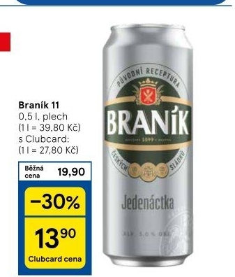 Pivo světlý ležák 11° Jedenáctka Braník