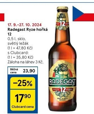 Pivo světlý ležák 12° Ryze hořká Radegast