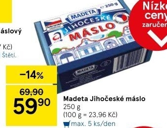 Máslo Jihočeské Madeta