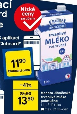 Mléko trvanlivé Jihočeské Madeta - 1,5% polotučné