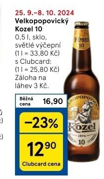 Pivo světlé výčepní 10°Velkopopovický Kozel
