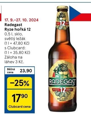 Pivo světlý ležák 12° Ryze hořká Radegast