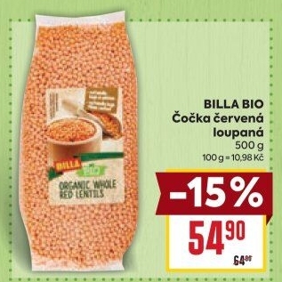 Čočka červená Bio Billa