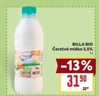 Mléko čerstvé Bio Billa - 3,5% plnotučné