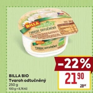 Tvaroh odtučněný Bio Billa