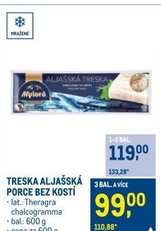Aljašská treska filé bez kosti mražené Premium Mylord