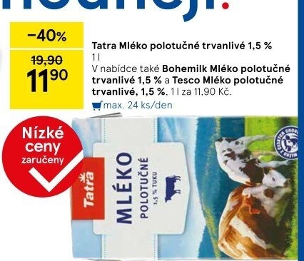 Mléko trvanlivé Tatra - 1,5% polotučné