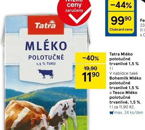 Mléko trvanlivé Tatra - 1,5% polotučné