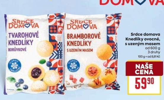 Knedlíky bramborové s uzeným masem mražené Srdce Domova