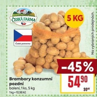 Brambory konzumní pozdní Česká farma
