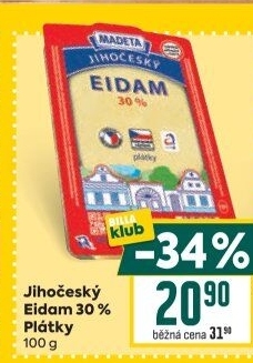 Sýr Eidam Jihočeský 30% Madeta