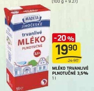 Mléko trvanlivé Jihočeské Madeta - 3,5% plnotučné