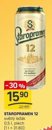 Pivo světlý ležák 12° Staropramen