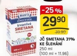 Smetana ke šlehání trvanlivá Jihočeská Madeta 31%
