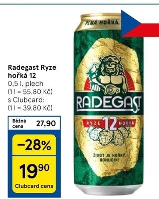 Pivo světlý ležák 12° Ryze hořká Radegast