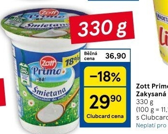 Smetana zakysaná 18% Primo Zott