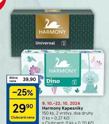 Kapesníčky papírové 2vrstvé Harmony - box