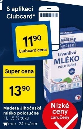 Mléko trvanlivé Jihočeské Madeta - 1,5% polotučné