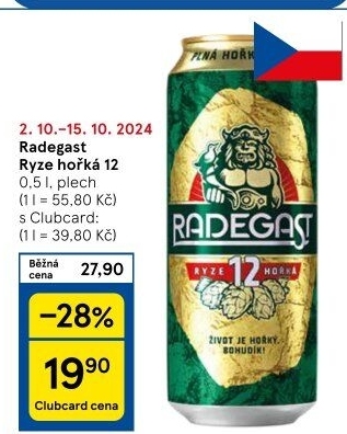 Pivo světlý ležák 12° Ryze hořká Radegast