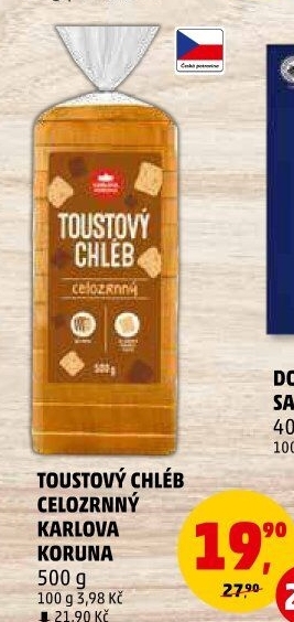 Toustový chléb celozrnný Karlova Koruna
