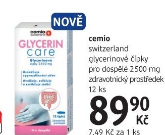 Čípky proti zácpě Glycerin Care Cemio