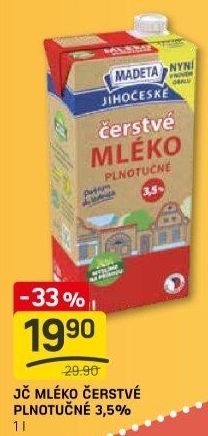 Mléko čerstvé lahodné Jihočeské Madeta - 3,5% plnotučné