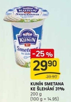Smetana ke šlehání Mlékárna Kunín 31%