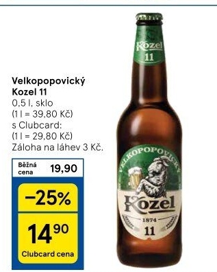 Pivo světlý ležák 11° Medium Velkopopovický Kozel