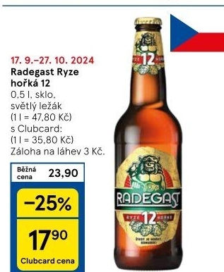 Pivo světlý ležák 12° Ryze hořká Radegast