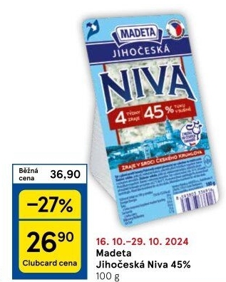 Sýr Niva Jihočeská 45% Madeta