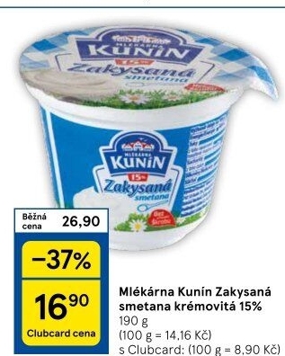 Zakysaná smetana Mlékárna Kunín 15%